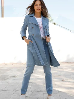 Mäntel| Trenchcoat mit Bindegürtel blue-bleached