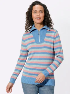 Pullover| Troyer himmelblau-rosenquarz-geringelt