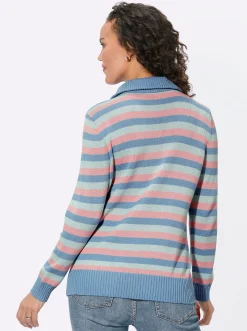 Pullover| Troyer himmelblau-rosenquarz-geringelt