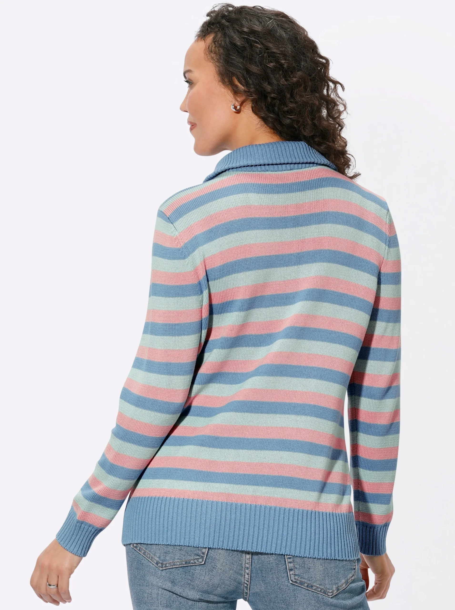 Pullover| Troyer himmelblau-rosenquarz-geringelt