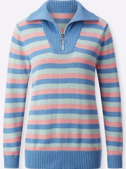 Pullover| Troyer himmelblau-rosenquarz-geringelt