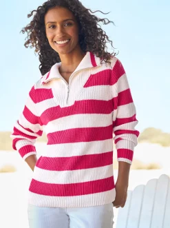 Pullover|heine Troyer pink-ecru-geringelt