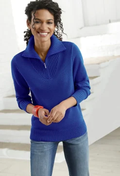 Pullover| Troyer mit breiten Rippabschlüssen royalblau