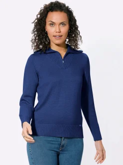 Pullover| Troyer mit breiten Rippabschlüssen royalblau
