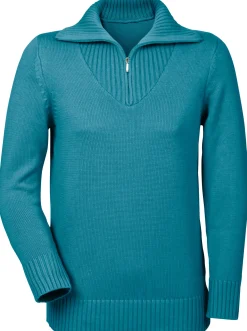 Pullover| Troyer mit breiten Rippabschlüssen petrol