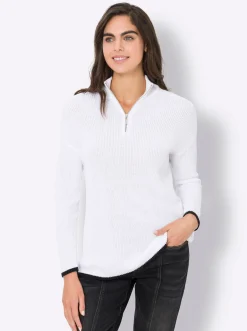Pullover|heine Troyer mit Kontrastpaspeln weiß