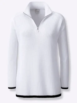 Pullover|heine Troyer mit Kontrastpaspeln weiß