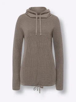 Pullover|heine Troyer mit Tunnelzug und Bindeband an Ausschnitt und Saum taupe
