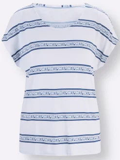 Shirts| T-Shirt weiß-royalblau-bedruckt