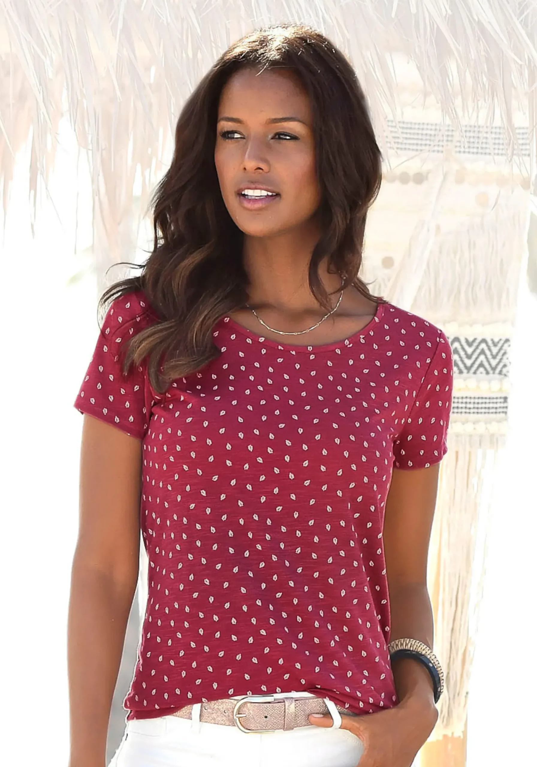 Shirts|LASCANA T-Shirt beere-gemustert,navy-gemustert