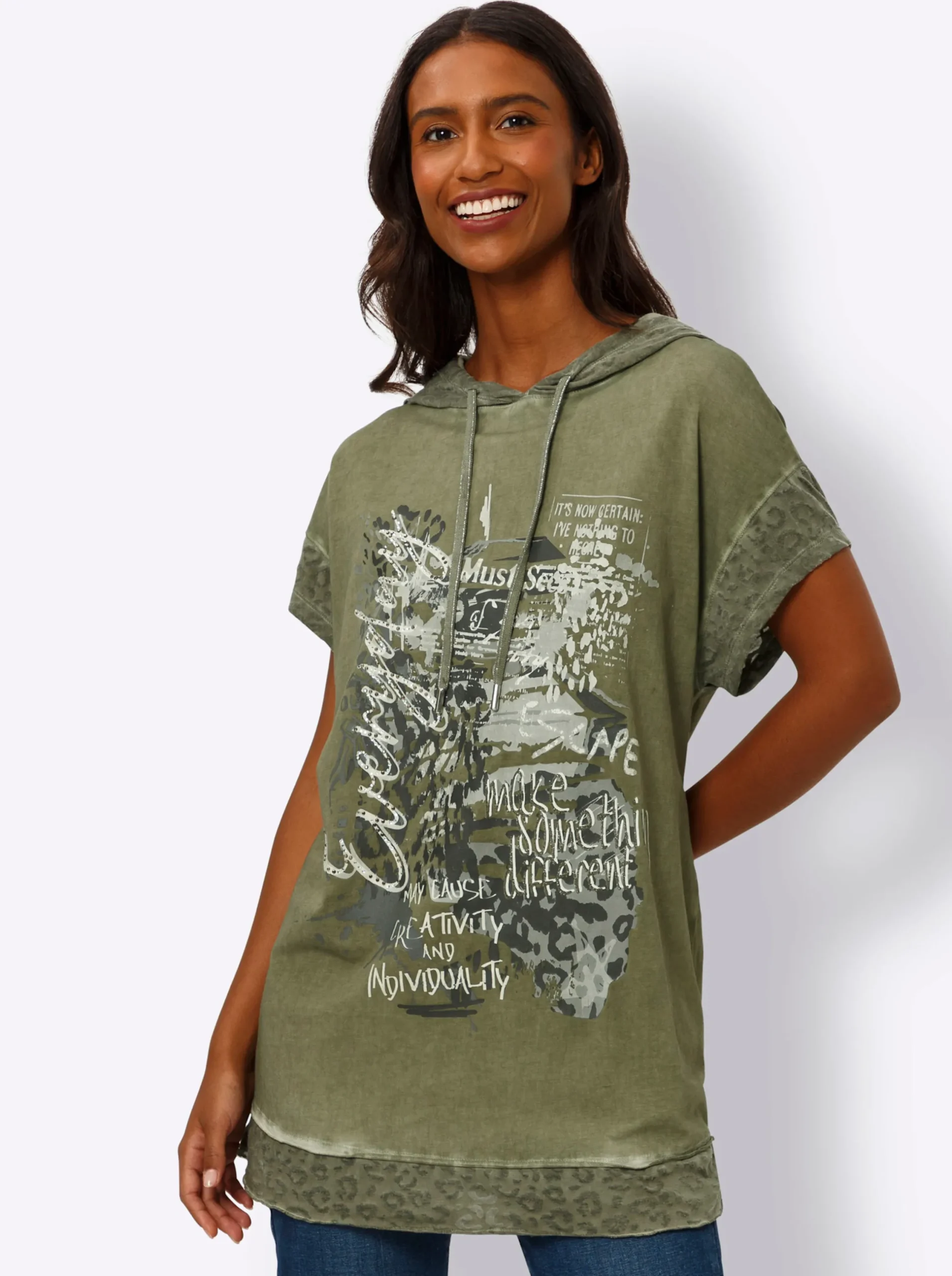 Pullover|Shirts|heine T-Shirt im Oil-dyed-Stil khaki