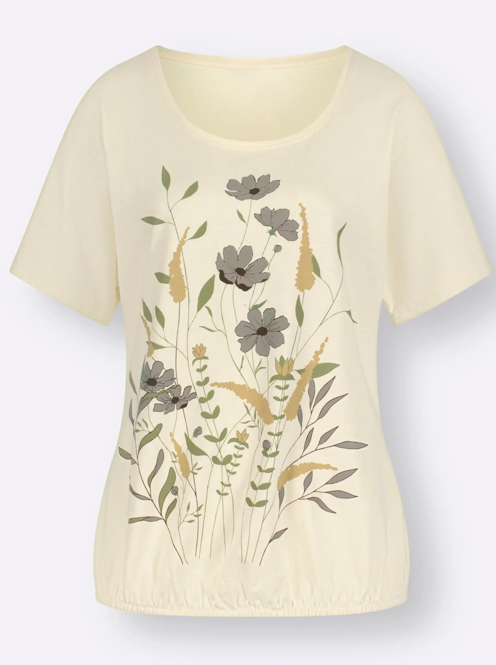 Shirts| T-Shirt mit Blumen-Druck im Vorderteil champagner