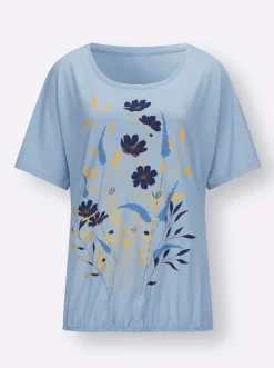 Shirts| T-Shirt mit Blumen-Druck im Vorderteil hellblau