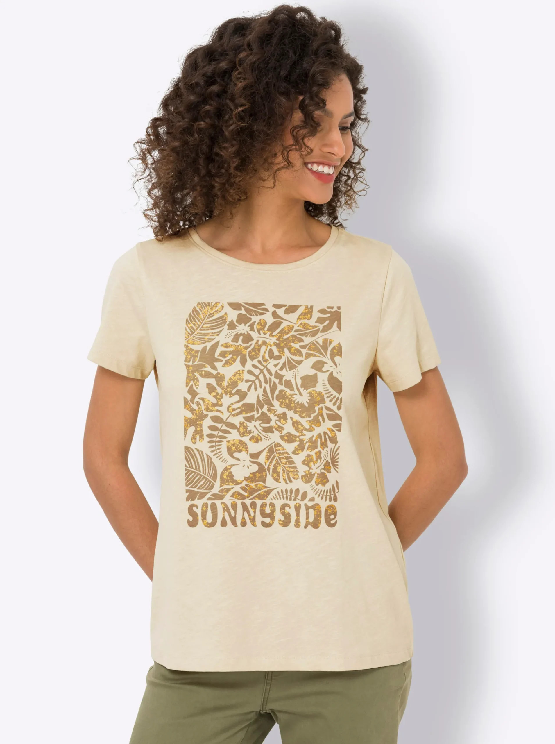 Strandmode|Shirts|heine T-Shirt mit Glitzerdetails sand