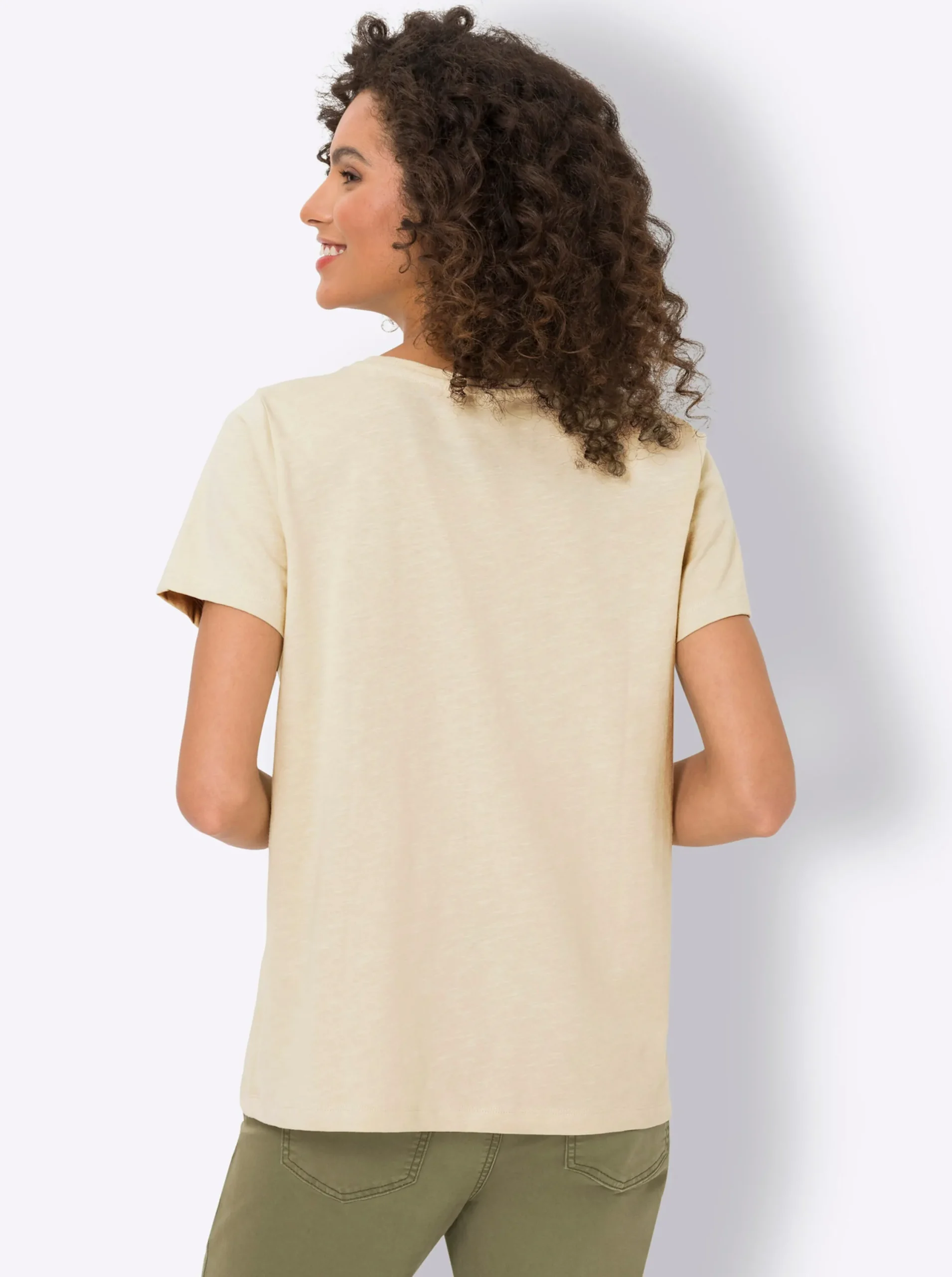 Strandmode|Shirts|heine T-Shirt mit Glitzerdetails sand
