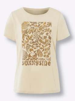 Strandmode|Shirts|heine T-Shirt mit Glitzerdetails sand