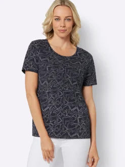 Shirts| T-Shirt mit Herzchen-Dessin marine-bedruckt