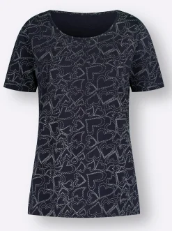 Shirts| T-Shirt mit Herzchen-Dessin marine-bedruckt