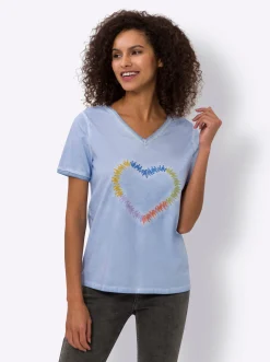 Shirts|heine T-Shirt mit Herz-Stickerei eisblau