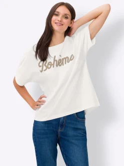 Shirts|heine T-Shirt mit Stickerei-Schriftzug ecru