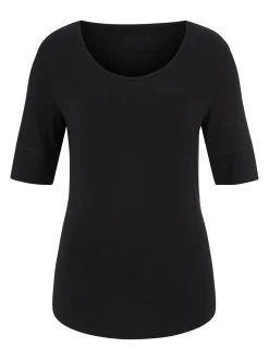Strandmode| T-Shirt mit zweilagigem Ärmelbündchen schwarz
