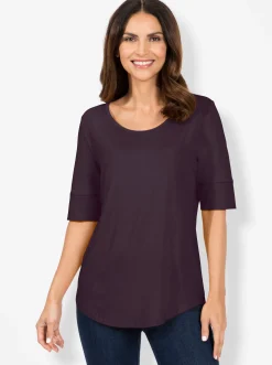 Strandmode| T-Shirt mit zweilagigem Ärmelbündchen aubergine