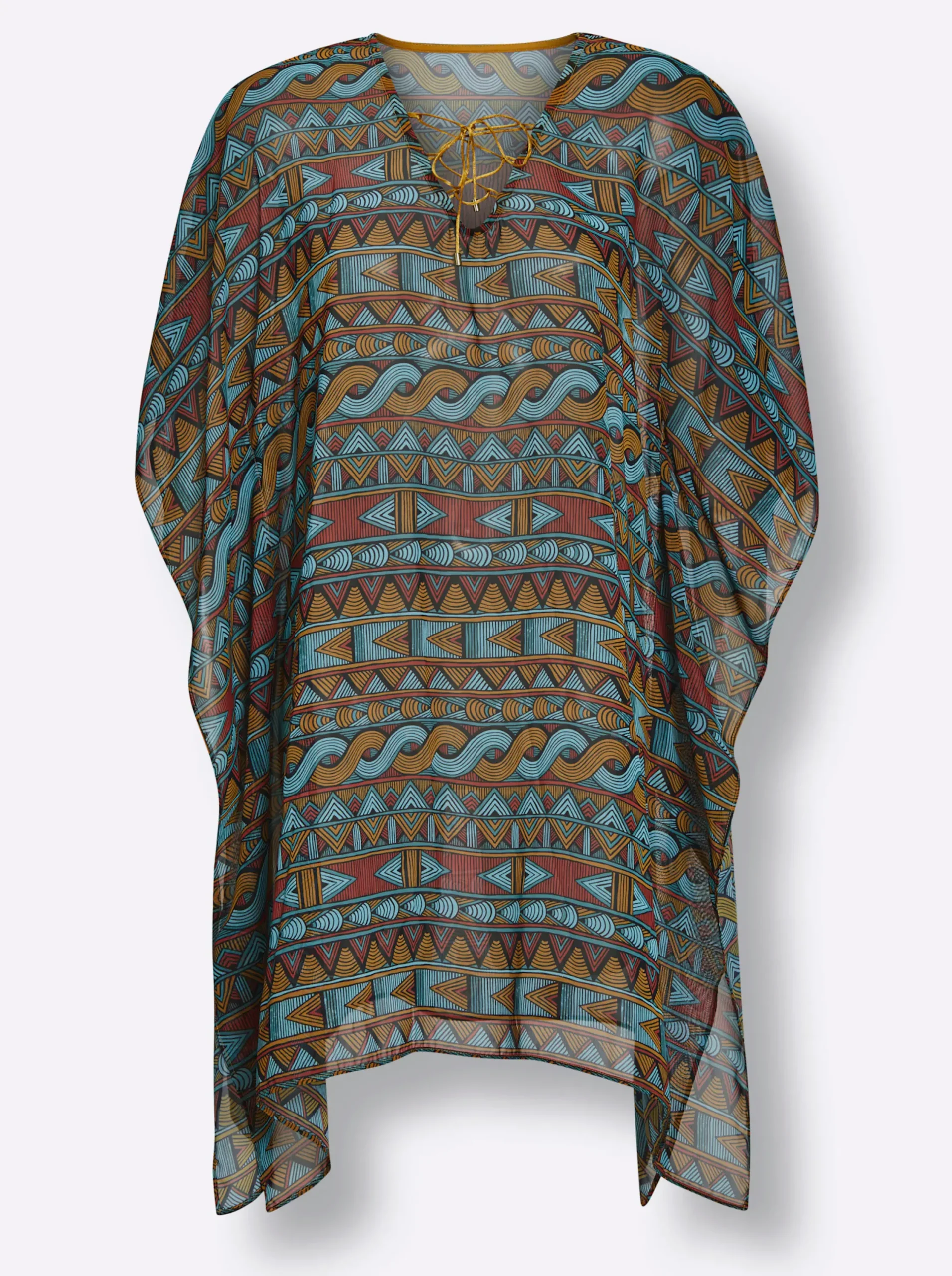 Strandkleider|feel good Tunika aquamarin-terra-bedruckt
