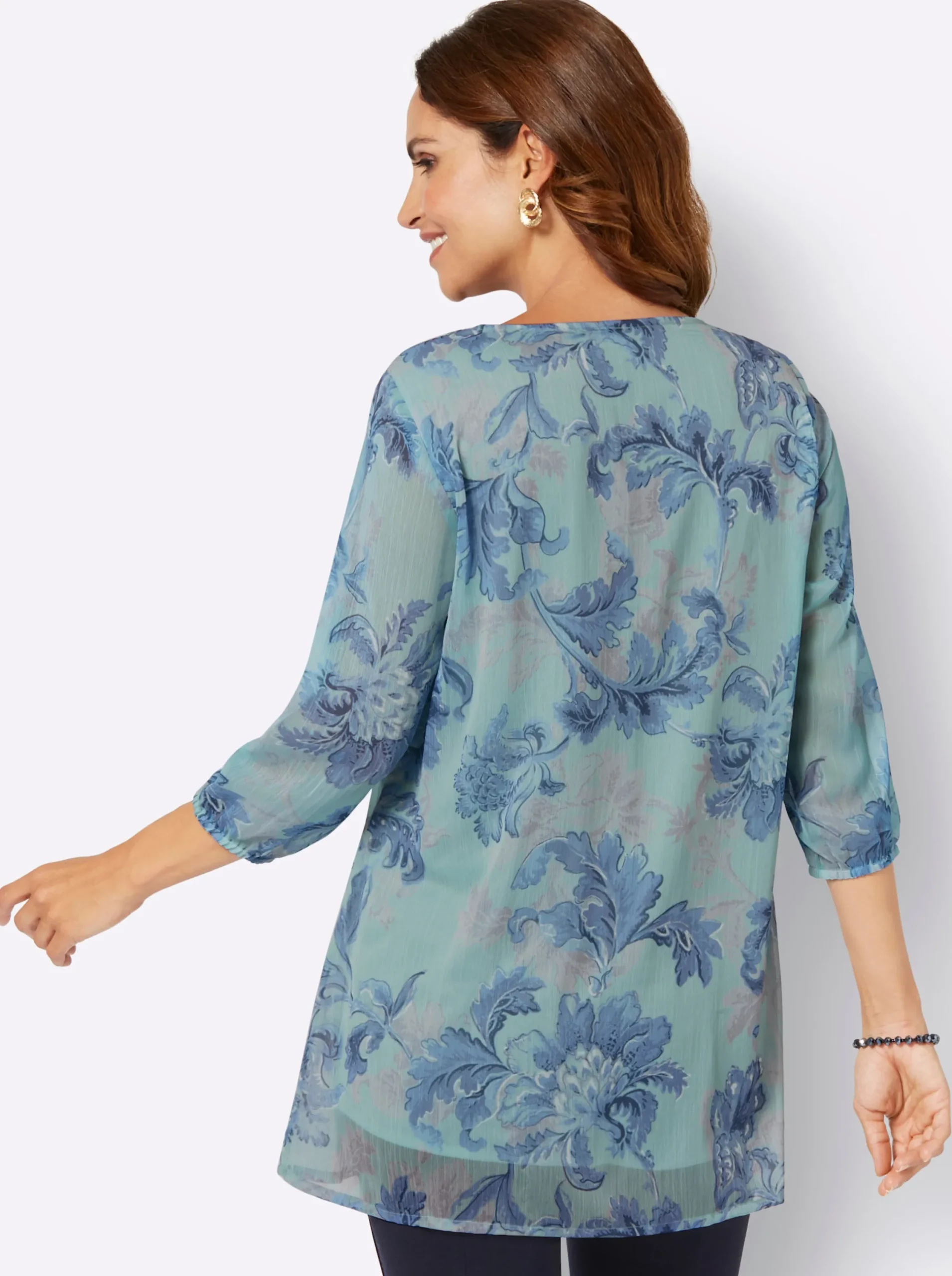 Blusen| Tunika kalkmint-rauchblau-bedruckt