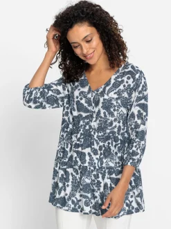 Blusen| Tunika mit Ornament-Druck dunkelblau-weiß-gemustert