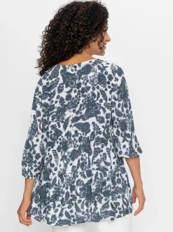 Blusen| Tunika mit Ornament-Druck dunkelblau-weiß-gemustert