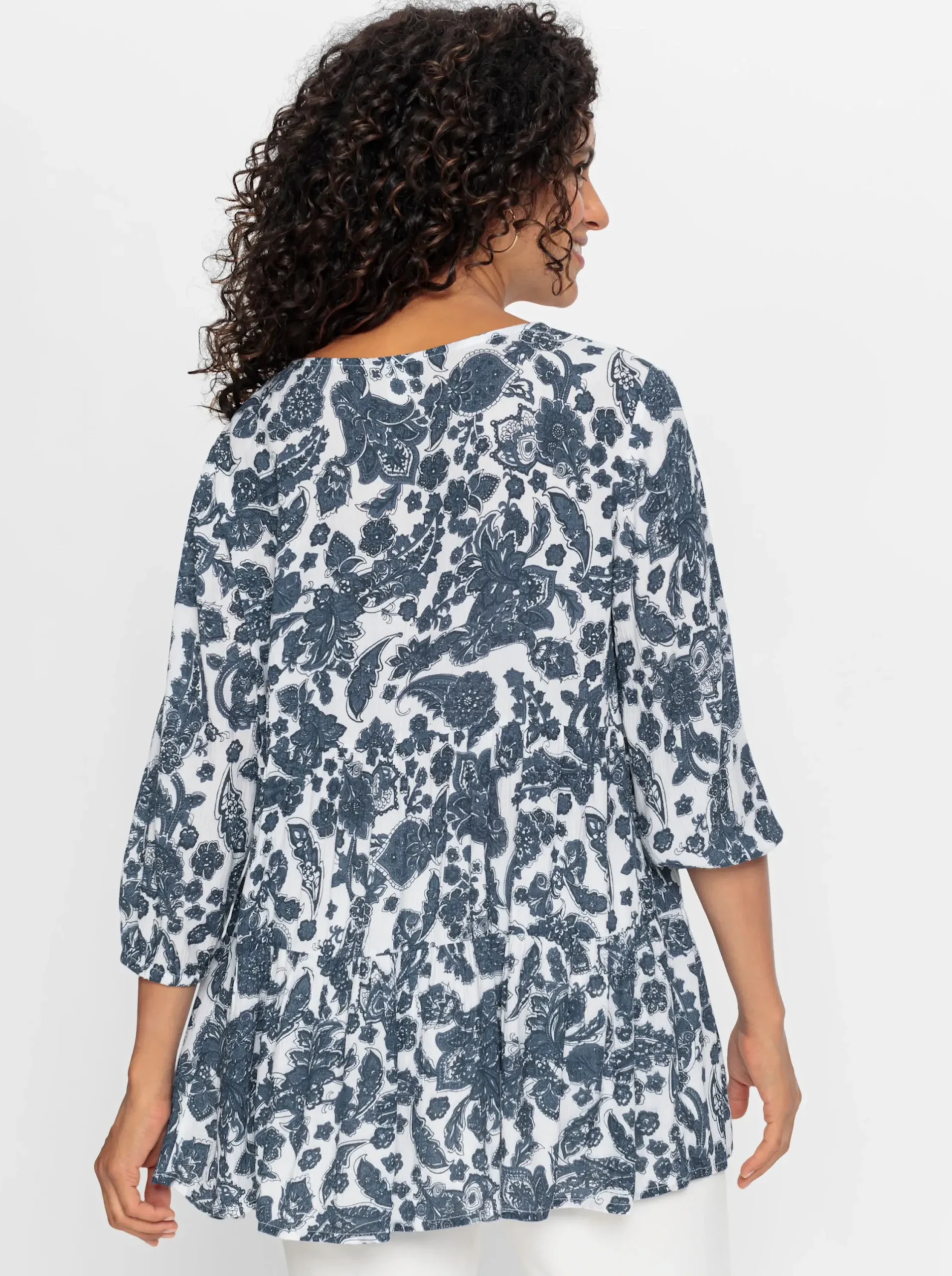 Blusen| Tunika mit Ornament-Druck dunkelblau-weiß-gemustert