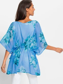 Blusen|heine Tunika mit weitenregulierbarer Taille himmelblau-blaugrün-bedruckt