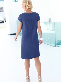 Strandkleider|Basics| Tunikakleid in gerader Schnittform royalblau