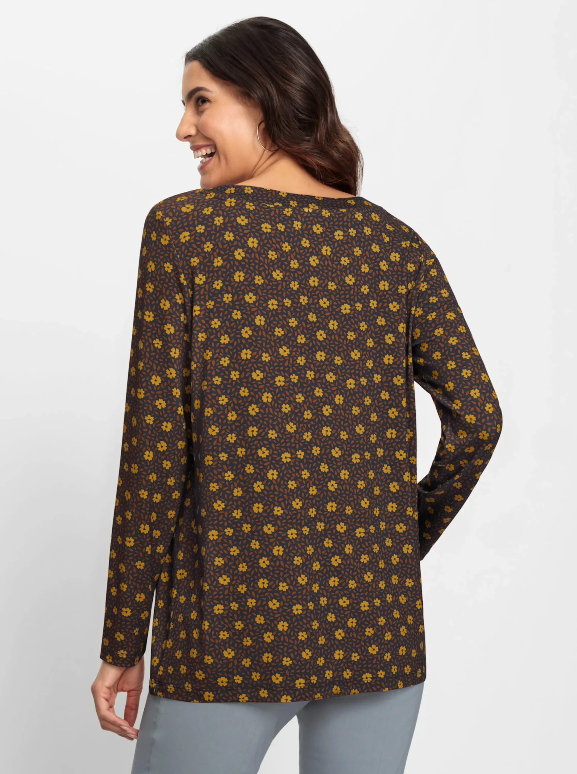 Shirts| Tunikashirt in A-Form graphit-ocker-bedruckt