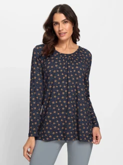 Shirts| Tunikashirt in A-Form marine-camel-bedruckt