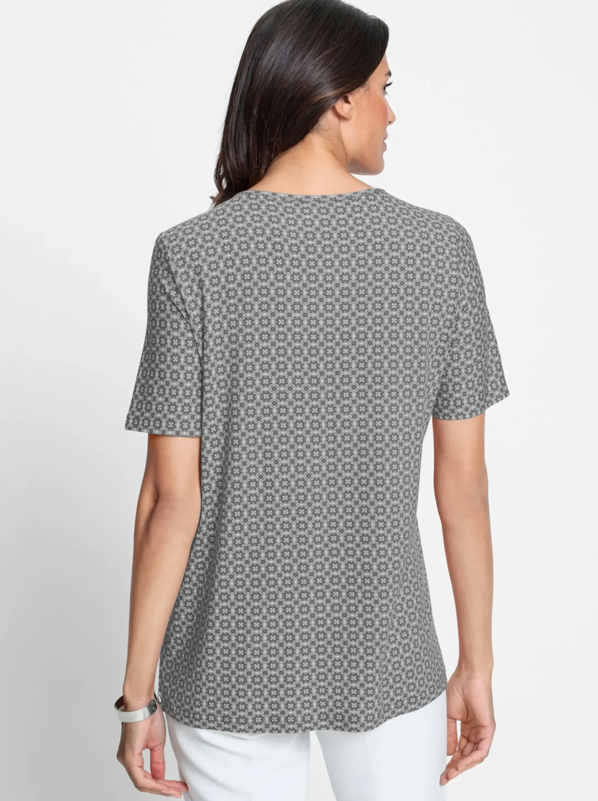 Shirts| Tunikashirt in A-Linie grau-weiß-bedruckt
