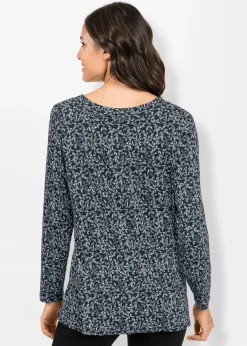Shirts| Tunikashirt mit Raffung am Ausschnitt marine-taubenblau-bedruckt
