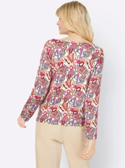 Pullover|heine V-Ausschnitt-Pullover champagner-hortensie-bedruckt