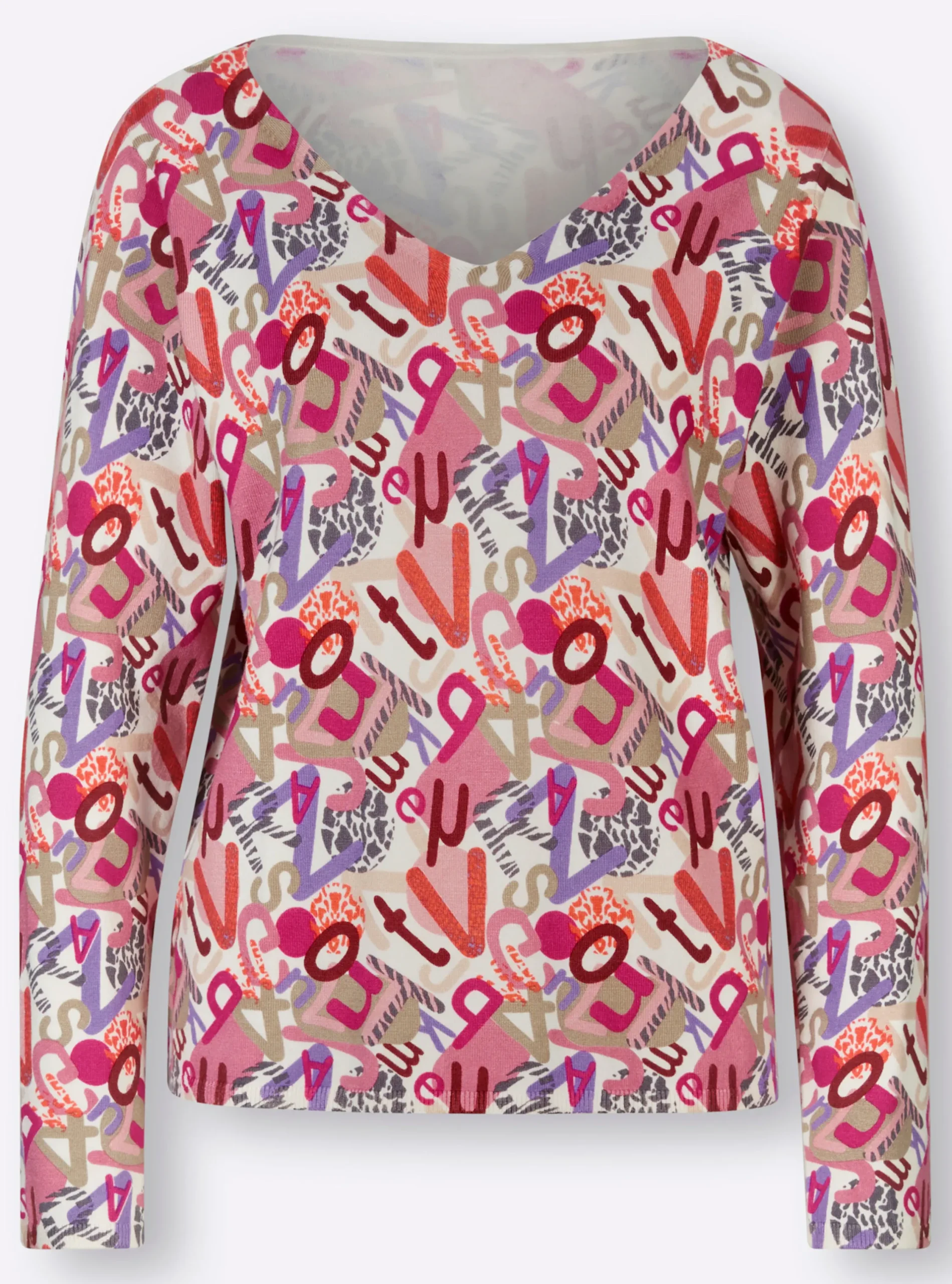 Pullover|heine V-Ausschnitt-Pullover champagner-hortensie-bedruckt