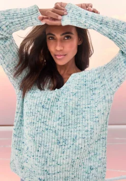 Strandmode|Buffalo V-Ausschnitt-Pullover blau-creme