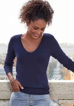 Strandmode|Pullover|Vivance V-Ausschnitt-Pullover marine