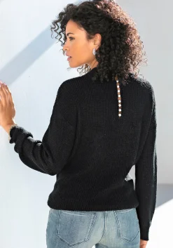 Strandmode|Pullover|LASCANA V-Ausschnitt-Pullover schwarz