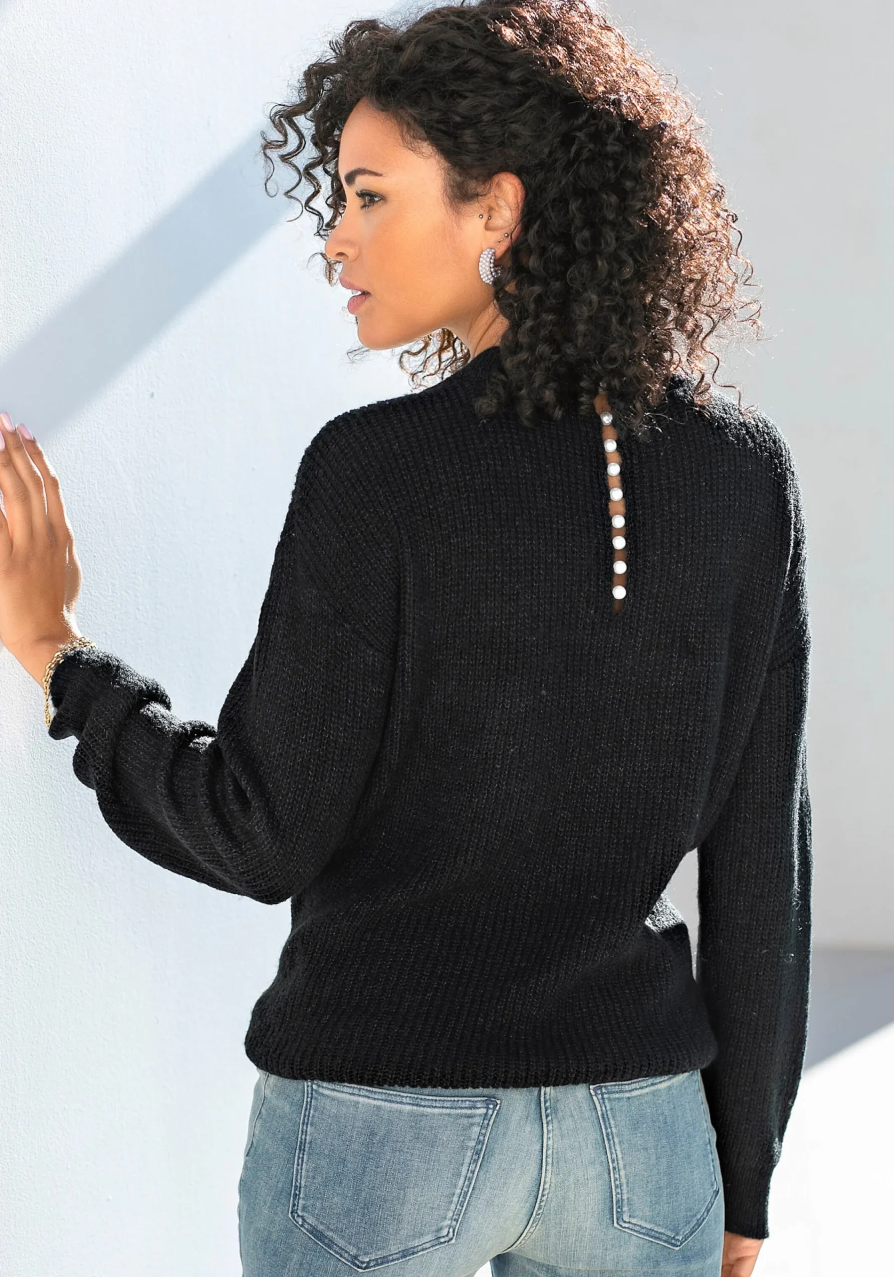 Strandmode|Pullover|LASCANA V-Ausschnitt-Pullover schwarz