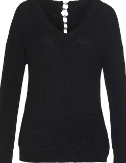 Strandmode|Pullover|LASCANA V-Ausschnitt-Pullover schwarz