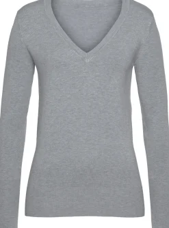 Strandmode|Pullover|Vivance V-Ausschnitt-Pullover grau-meliert