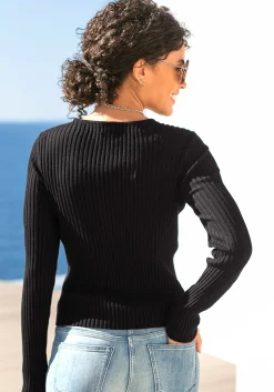 Strandmode|LASCANA V-Ausschnitt-Pullover schwarz