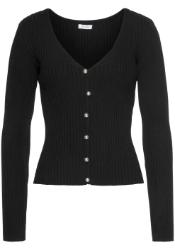 Strandmode|LASCANA V-Ausschnitt-Pullover schwarz