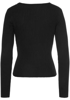 Strandmode|LASCANA V-Ausschnitt-Pullover schwarz