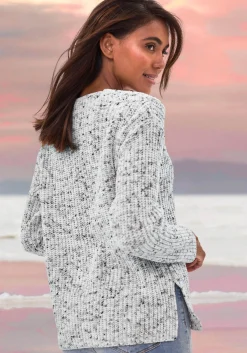 Strandmode|Buffalo V-Ausschnitt-Pullover grau-creme
