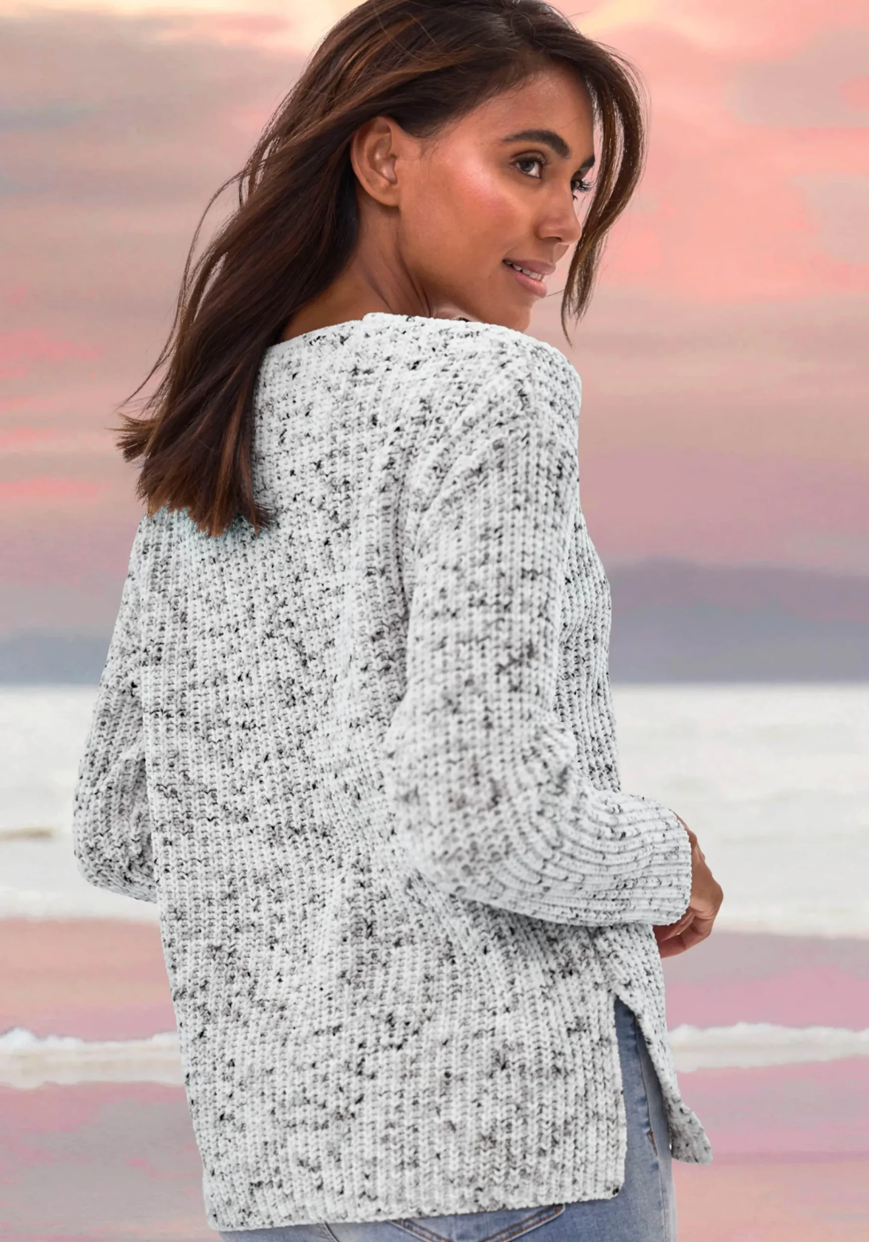 Strandmode|Buffalo V-Ausschnitt-Pullover grau-creme